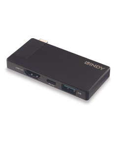 Lindy 43336 DST-Micro, Micro Docking Station per Laptop USB C con Supporto 4K & Ricarica Pass-Through 100W