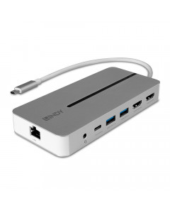 Lindy 43360 DST-Mx Duo, Mini Docking Station per Laptop/MacBook USB-C con Supporto 4K su Doppio Display & Ricarica Pass-Through 100W