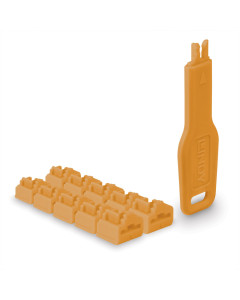 Lindy 47897 Port Blocker RJ-45, 10 pezzi + chiave, Arancione
